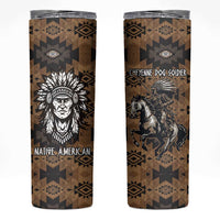 Native American Chief Warrior Skinny Tumbler Feather Headdress and Horse Tribal Arrow Pattern - Wonder Print Shop