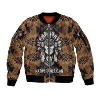 Native American Chief Warrior Sleeve Zip Bomber Jacket Feather Headdress and Horse Tribal Arrow Pattern - Wonder Print Shop