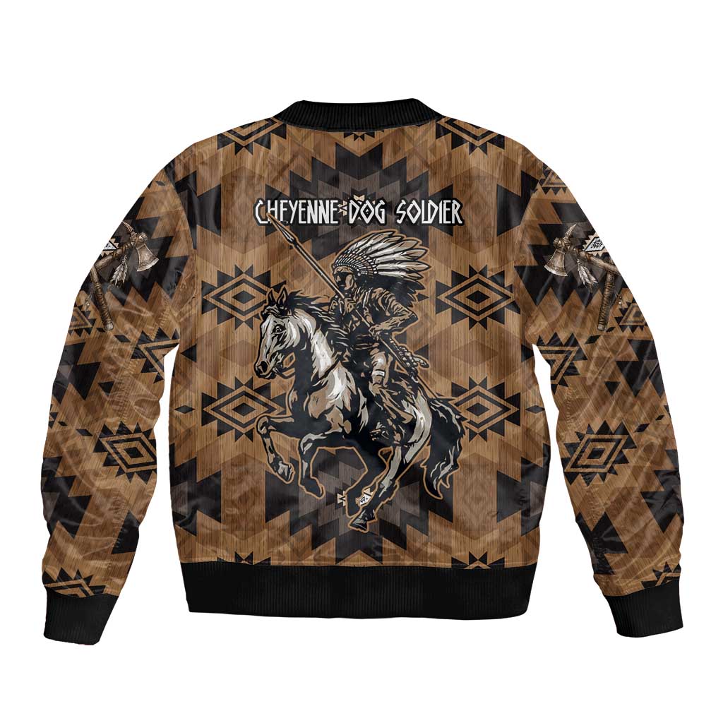 Native American Chief Warrior Sleeve Zip Bomber Jacket Feather Headdress and Horse Tribal Arrow Pattern - Wonder Print Shop