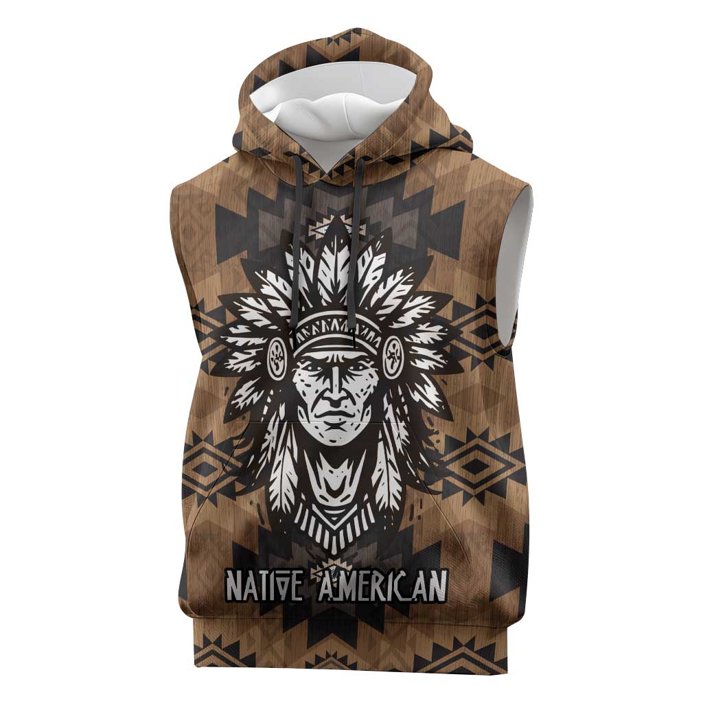 Native American Chief Warrior Sleeveless Hoodie Feather Headdress and Horse Tribal Arrow Pattern - Wonder Print Shop