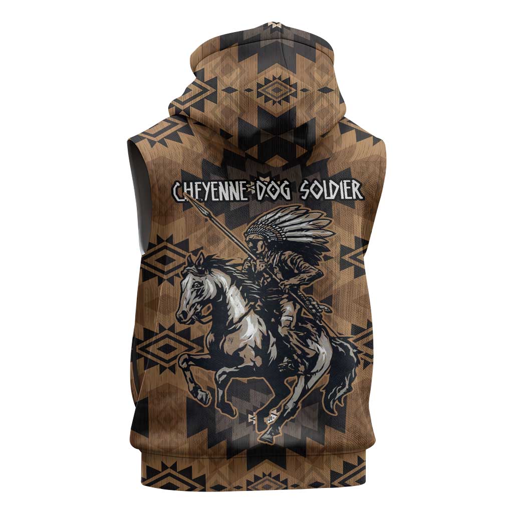 Native American Chief Warrior Sleeveless Hoodie Feather Headdress and Horse Tribal Arrow Pattern - Wonder Print Shop