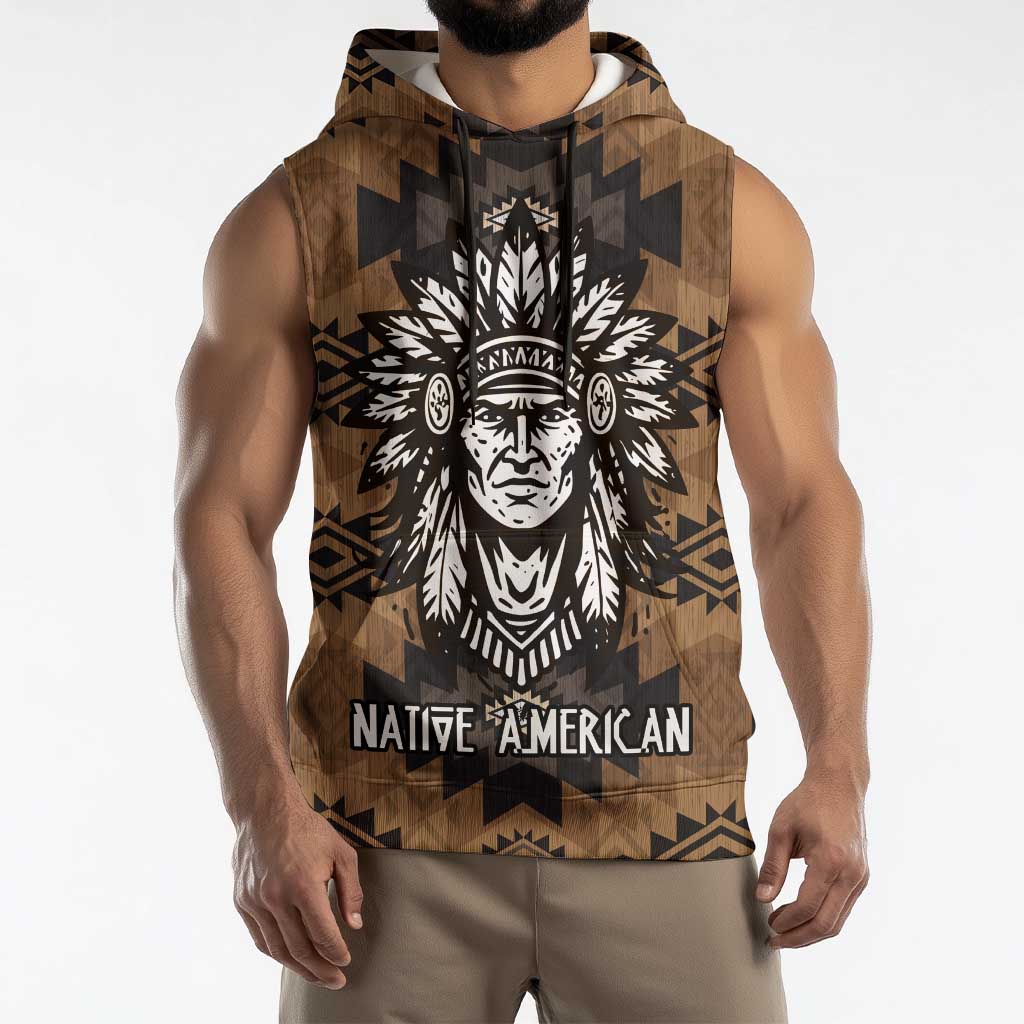 Native American Chief Warrior Sleeveless Hoodie Feather Headdress and Horse Tribal Arrow Pattern - Wonder Print Shop