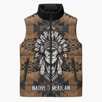 Native American Chief Warrior Sleeveless Puffer Jacket Feather Headdress and Horse Tribal Arrow Pattern - Wonder Print Shop