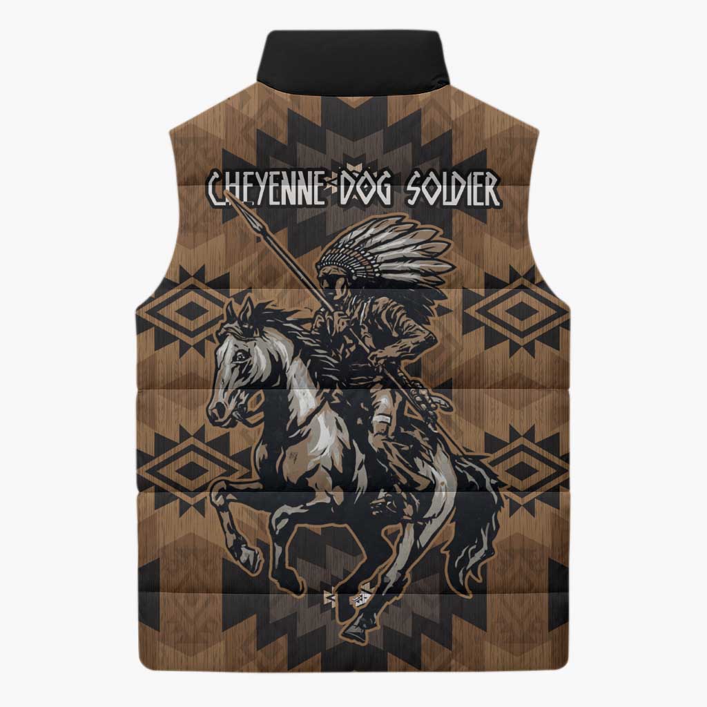 Native American Chief Warrior Sleeveless Puffer Jacket Feather Headdress and Horse Tribal Arrow Pattern - Wonder Print Shop