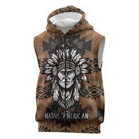 Native American Chief Warrior Sleeveless Zip Hoodie Feather Headdress and Horse Tribal Arrow Pattern - Wonder Print Shop