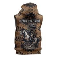 Native American Chief Warrior Sleeveless Zip Hoodie Feather Headdress and Horse Tribal Arrow Pattern - Wonder Print Shop