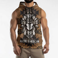 Native American Chief Warrior Sleeveless Zip Hoodie Feather Headdress and Horse Tribal Arrow Pattern - Wonder Print Shop