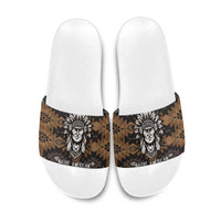 Native American Chief Warrior Slide Sandals Feather Headdress and Horse Tribal Arrow Pattern - Wonder Print Shop