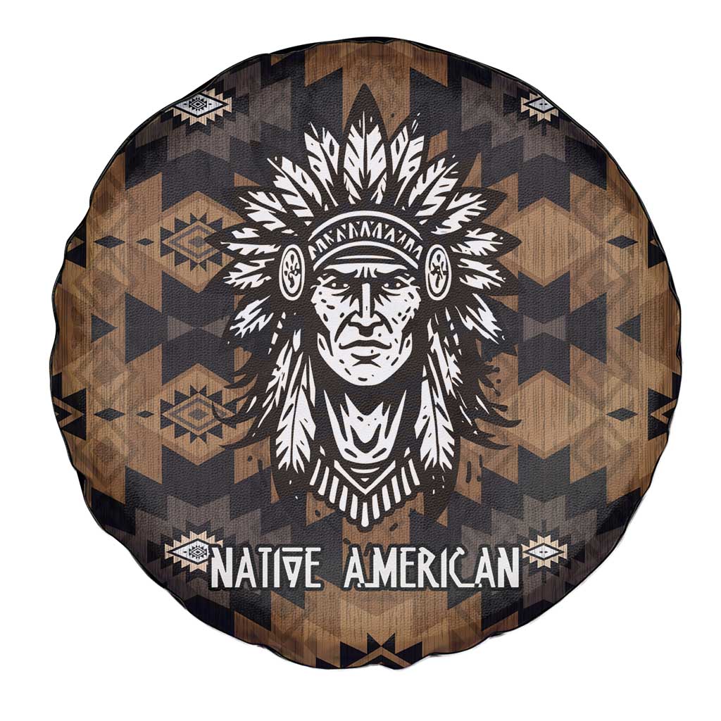 Native American Chief Warrior Spare Tire Cover Feather Headdress and Horse Tribal Arrow Pattern - Wonder Print Shop