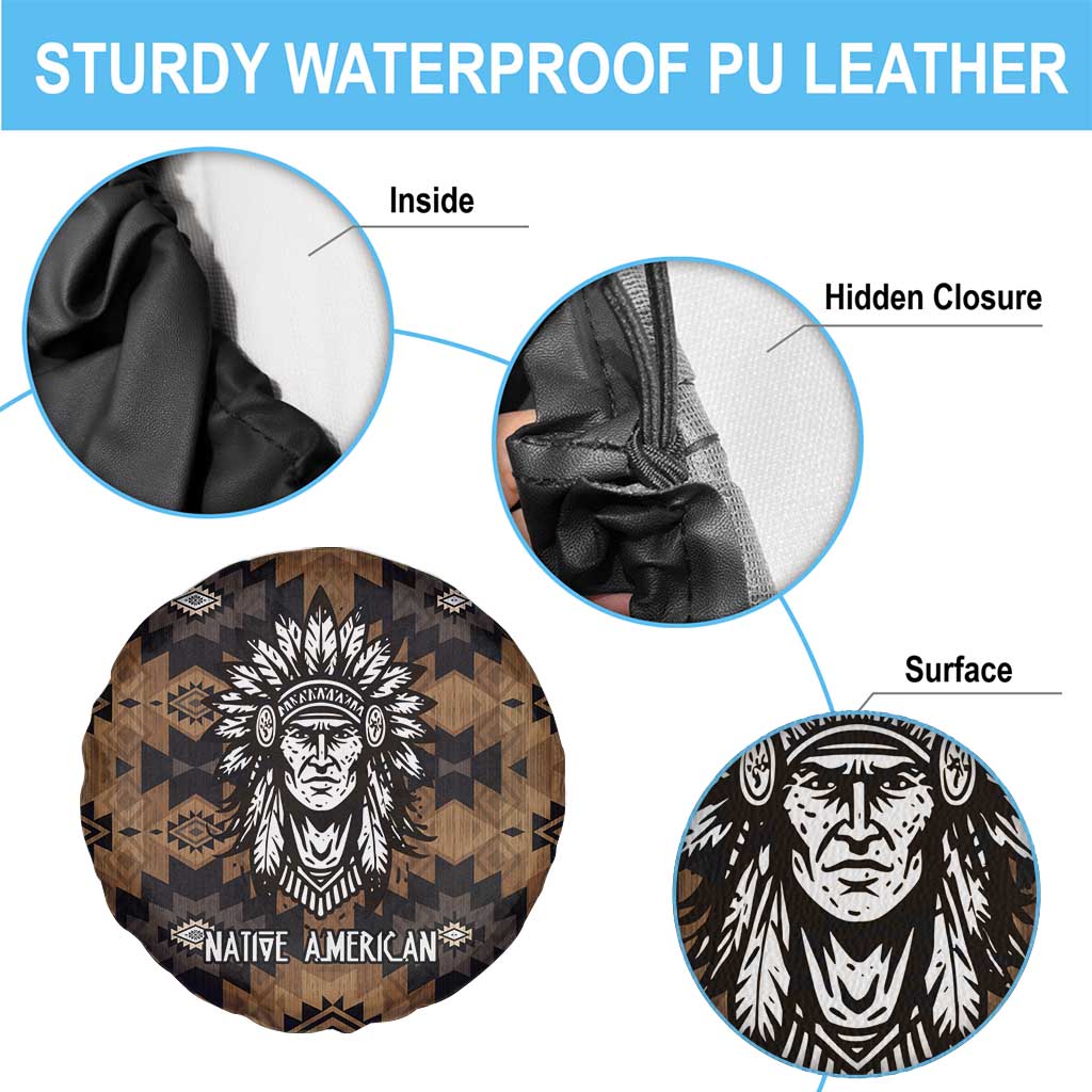 Native American Chief Warrior Spare Tire Cover Feather Headdress and Horse Tribal Arrow Pattern - Wonder Print Shop