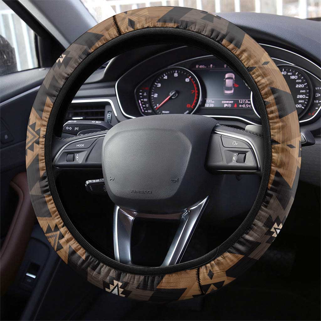 Native American Chief Warrior Steering Wheel Cover Feather Headdress and Horse Tribal Arrow Pattern - Wonder Print Shop