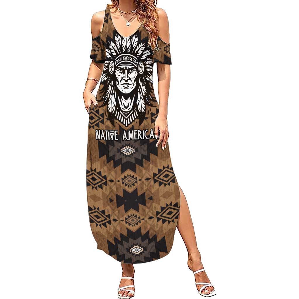 Native American Chief Warrior Summer Maxi Dress Feather Headdress and Horse Tribal Arrow Pattern - Wonder Print Shop
