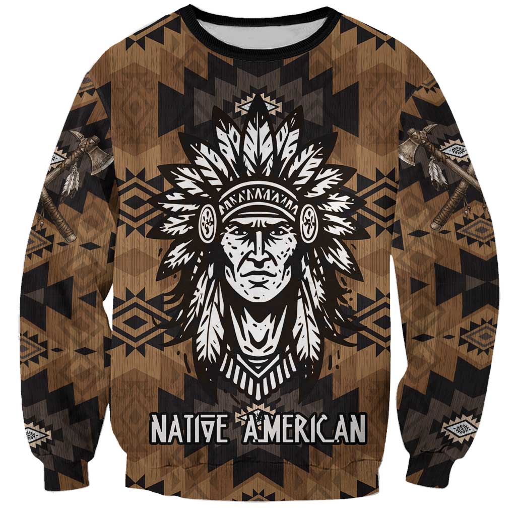 Native American Chief Warrior Sweatshirt Feather Headdress and Horse Tribal Arrow Pattern - Wonder Print Shop