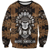 Native American Chief Warrior Sweatshirt Feather Headdress and Horse Tribal Arrow Pattern - Wonder Print Shop