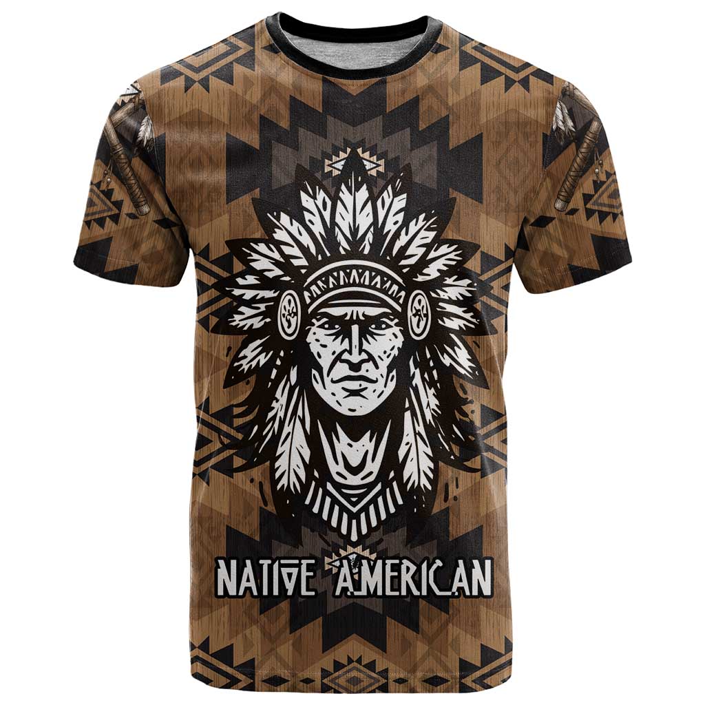 Native American Chief Warrior T Shirt Feather Headdress and Horse Tribal Arrow Pattern - Wonder Print Shop