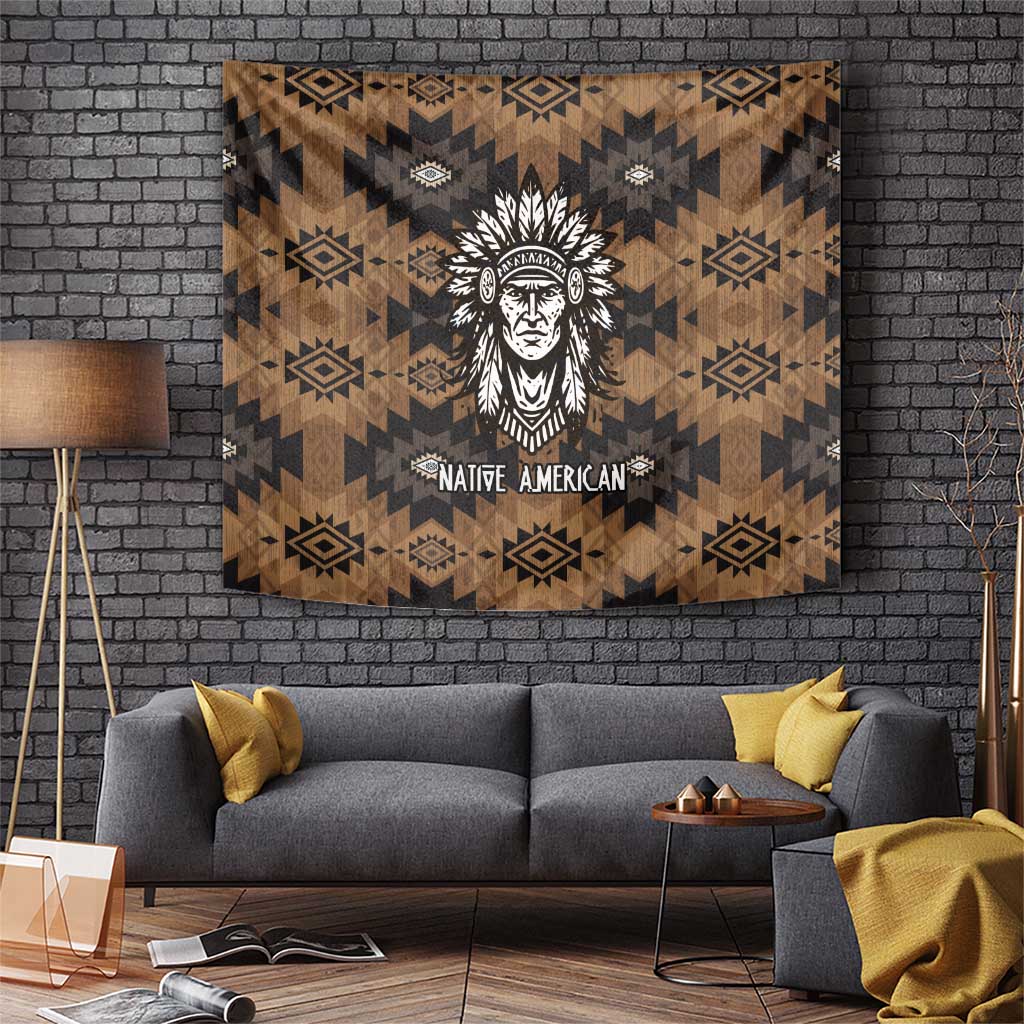 Native American Chief Warrior Tapestry Feather Headdress and Horse Tribal Arrow Pattern - Wonder Print Shop