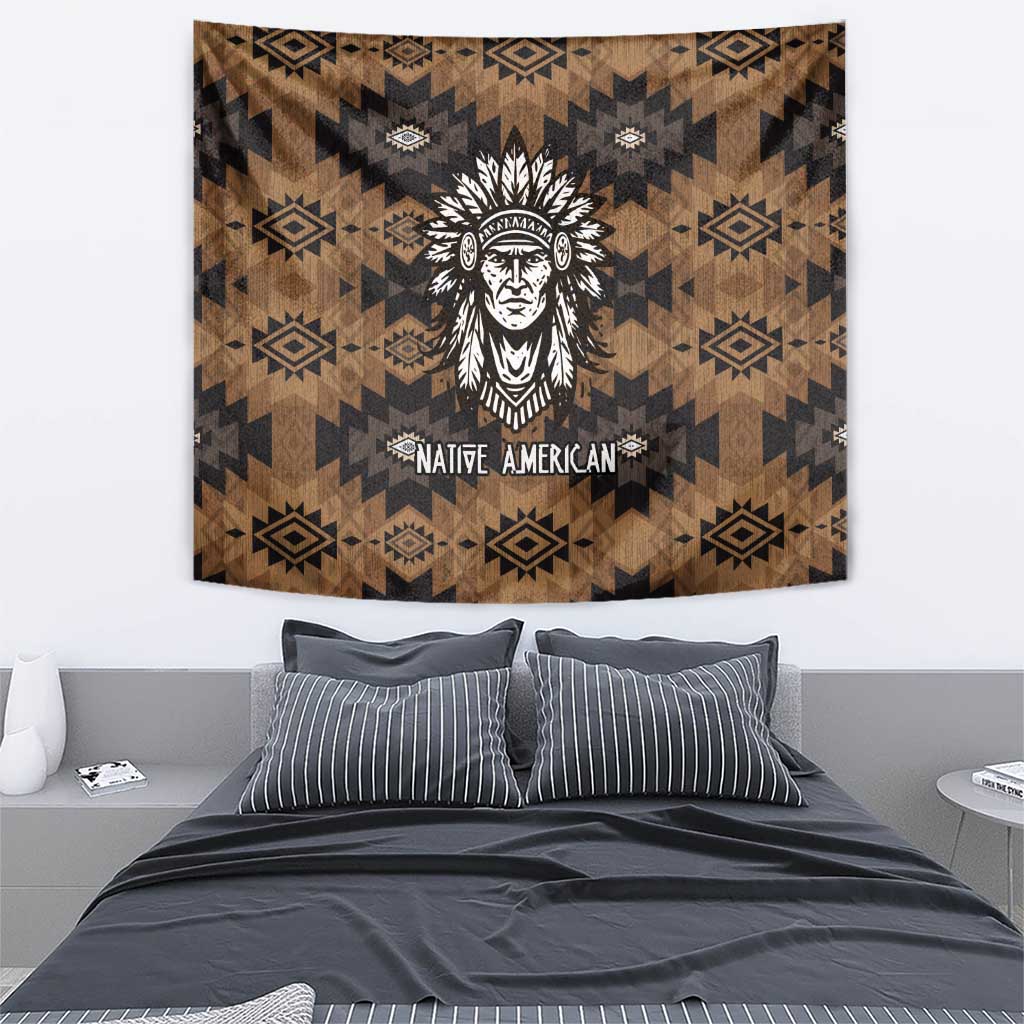 Native American Chief Warrior Tapestry Feather Headdress and Horse Tribal Arrow Pattern - Wonder Print Shop