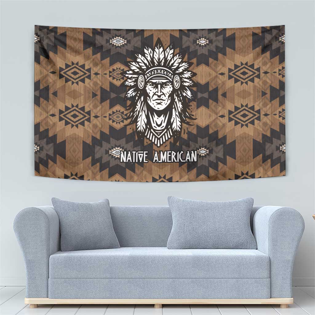 Native American Chief Warrior Tapestry Feather Headdress and Horse Tribal Arrow Pattern - Wonder Print Shop