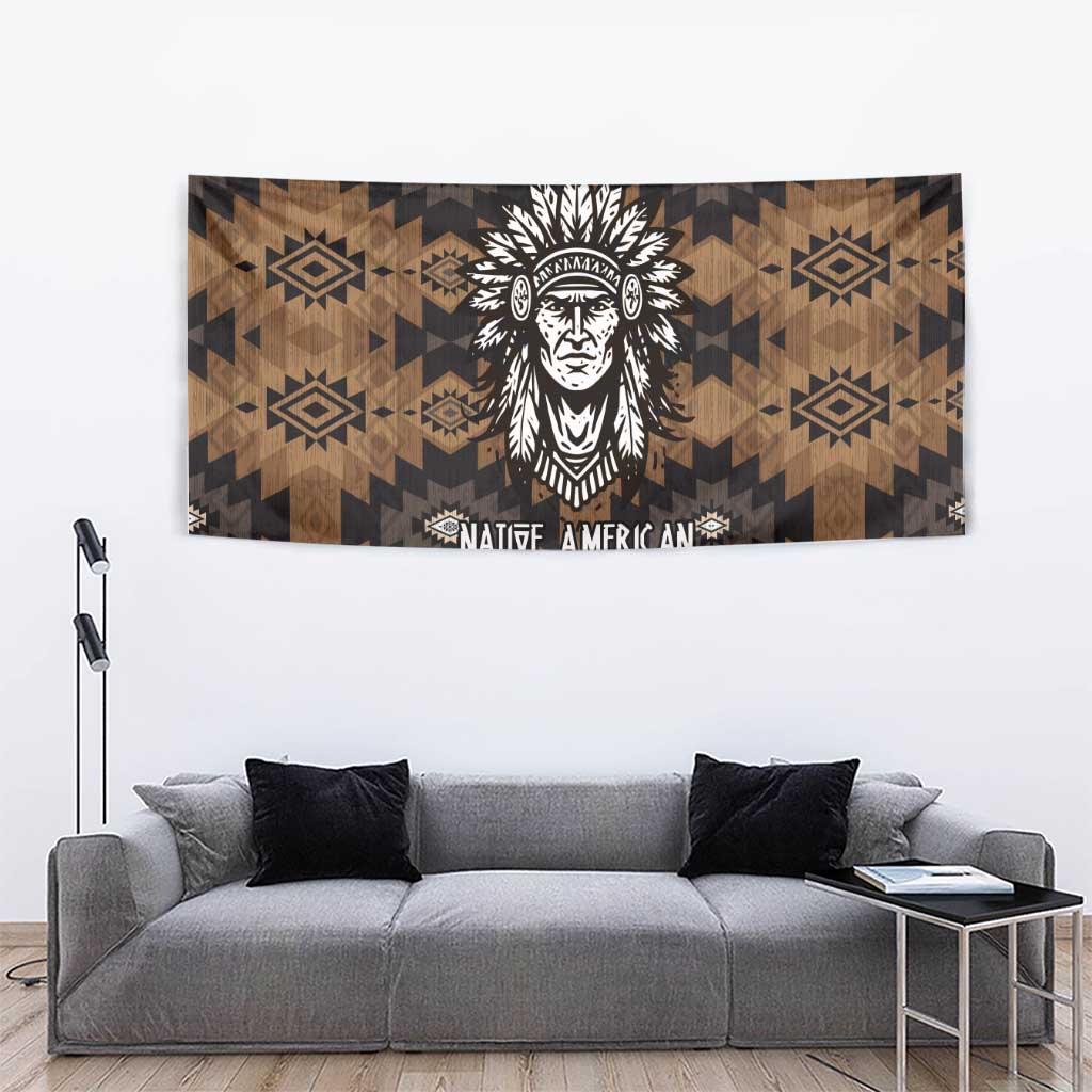 Native American Chief Warrior Tapestry Feather Headdress and Horse Tribal Arrow Pattern - Wonder Print Shop