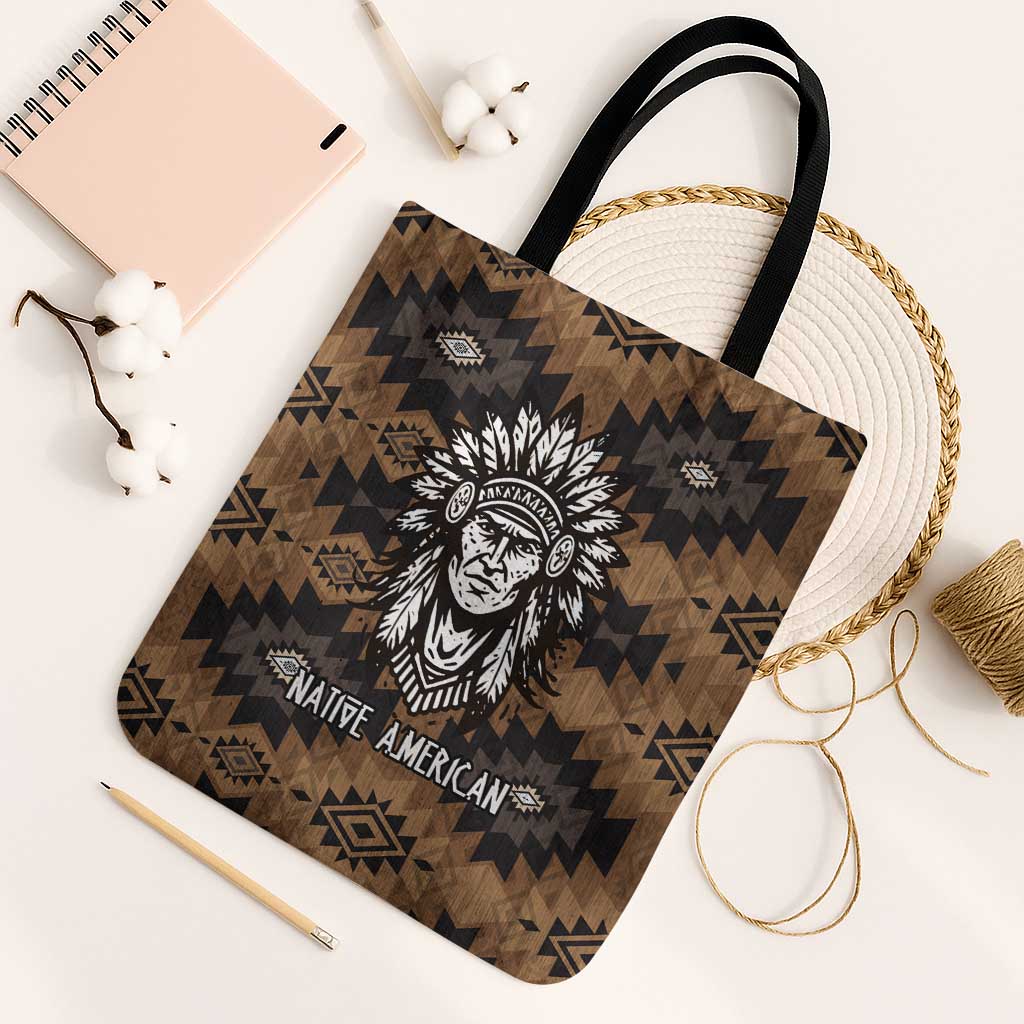 Native American Chief Warrior Tote Bag Feather Headdress and Horse Tribal Arrow Pattern - Wonder Print Shop