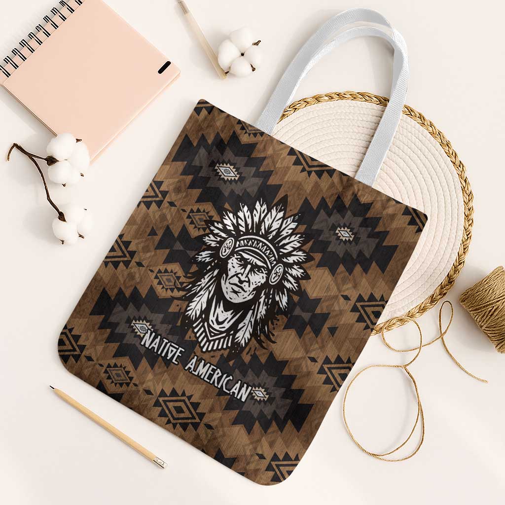 Native American Chief Warrior Tote Bag Feather Headdress and Horse Tribal Arrow Pattern - Wonder Print Shop