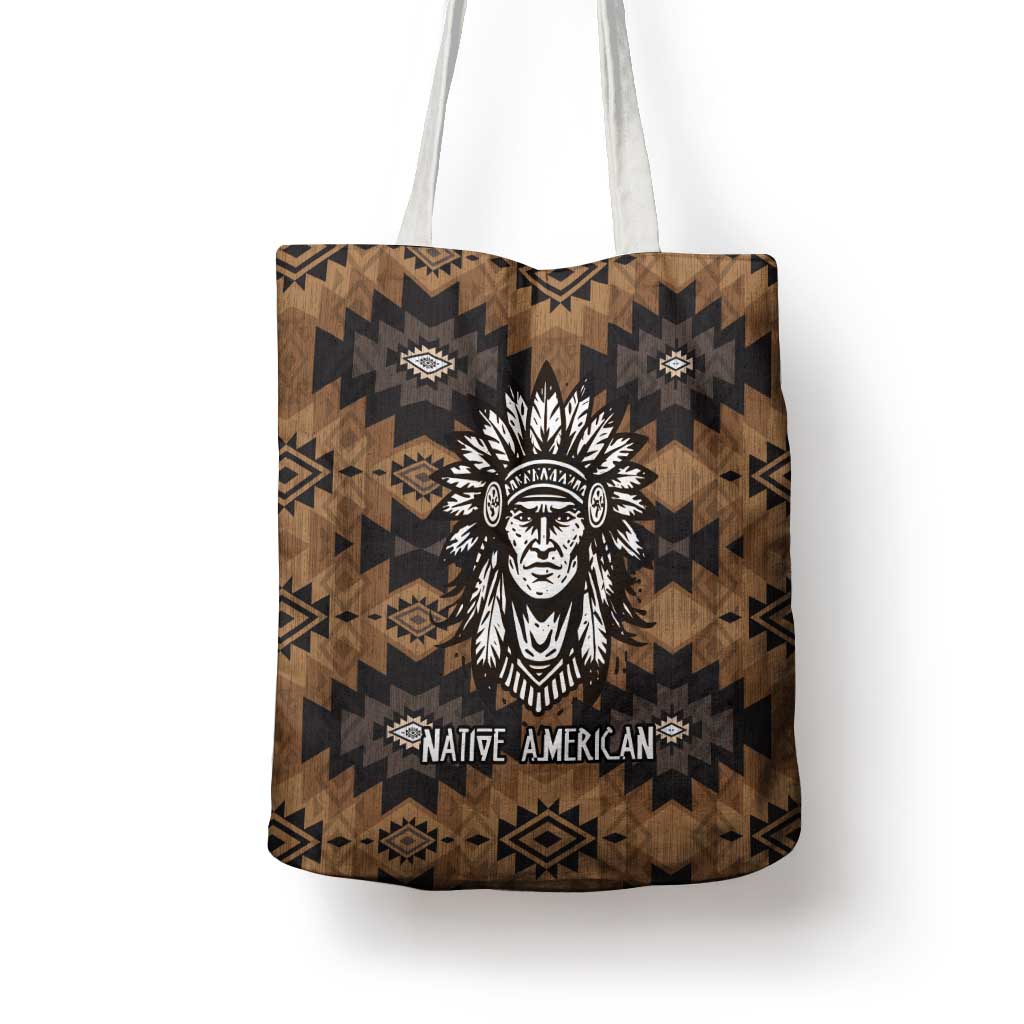 Native American Chief Warrior Tote Bag Feather Headdress and Horse Tribal Arrow Pattern - Wonder Print Shop