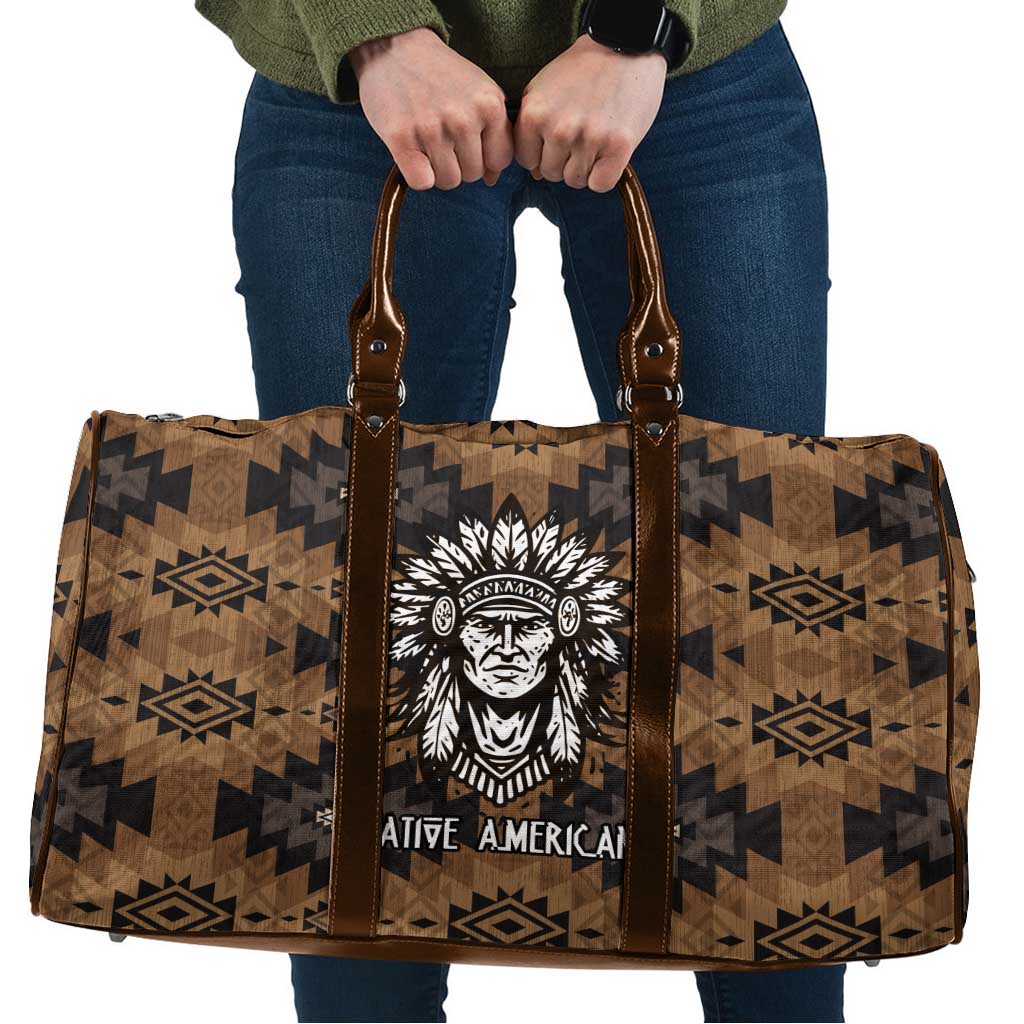 Native American Chief Warrior Travel Bag Feather Headdress and Horse Tribal Arrow Pattern - Wonder Print Shop
