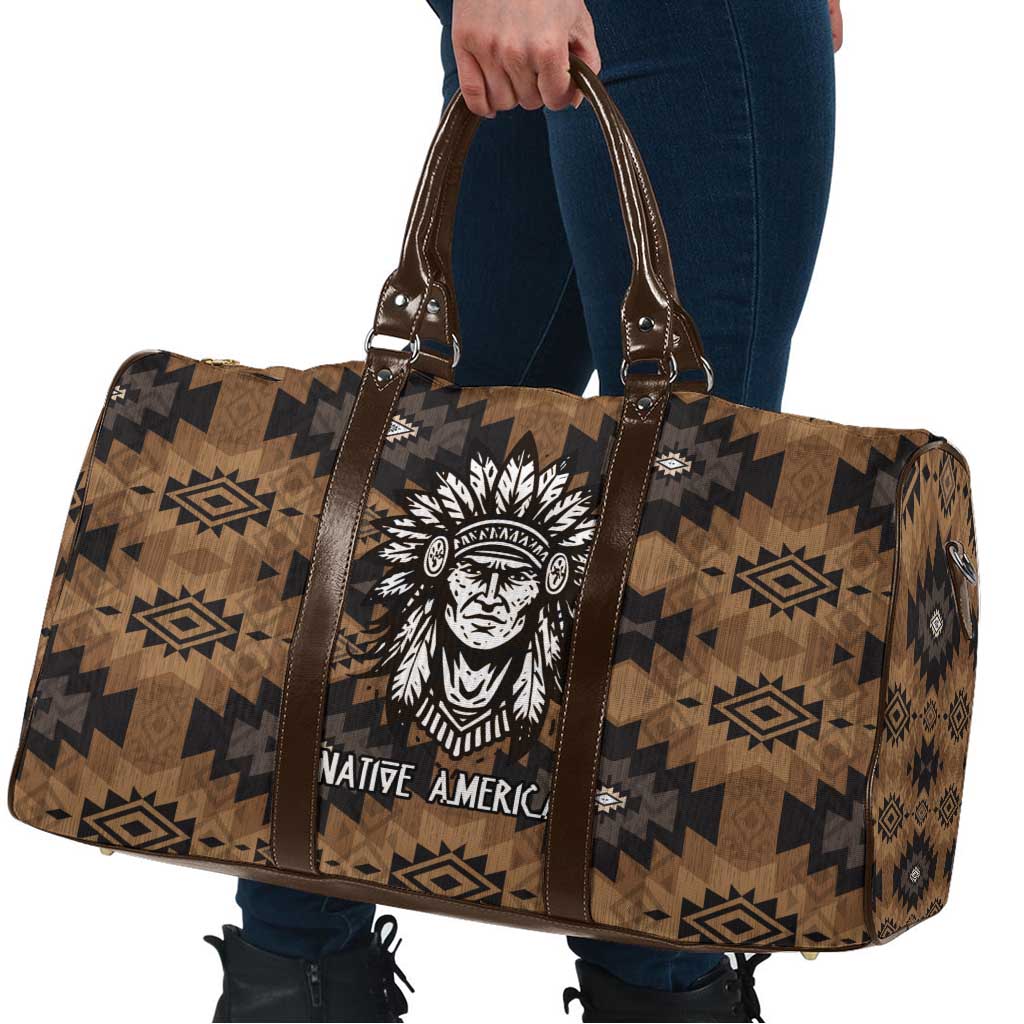 Native American Chief Warrior Travel Bag Feather Headdress and Horse Tribal Arrow Pattern - Wonder Print Shop