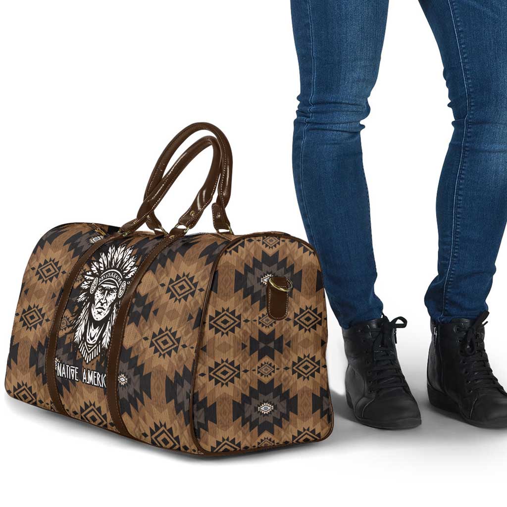 Native American Chief Warrior Travel Bag Feather Headdress and Horse Tribal Arrow Pattern - Wonder Print Shop