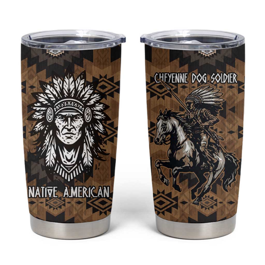 Native American Chief Warrior Tumbler Cup Feather Headdress and Horse Tribal Arrow Pattern - Wonder Print Shop