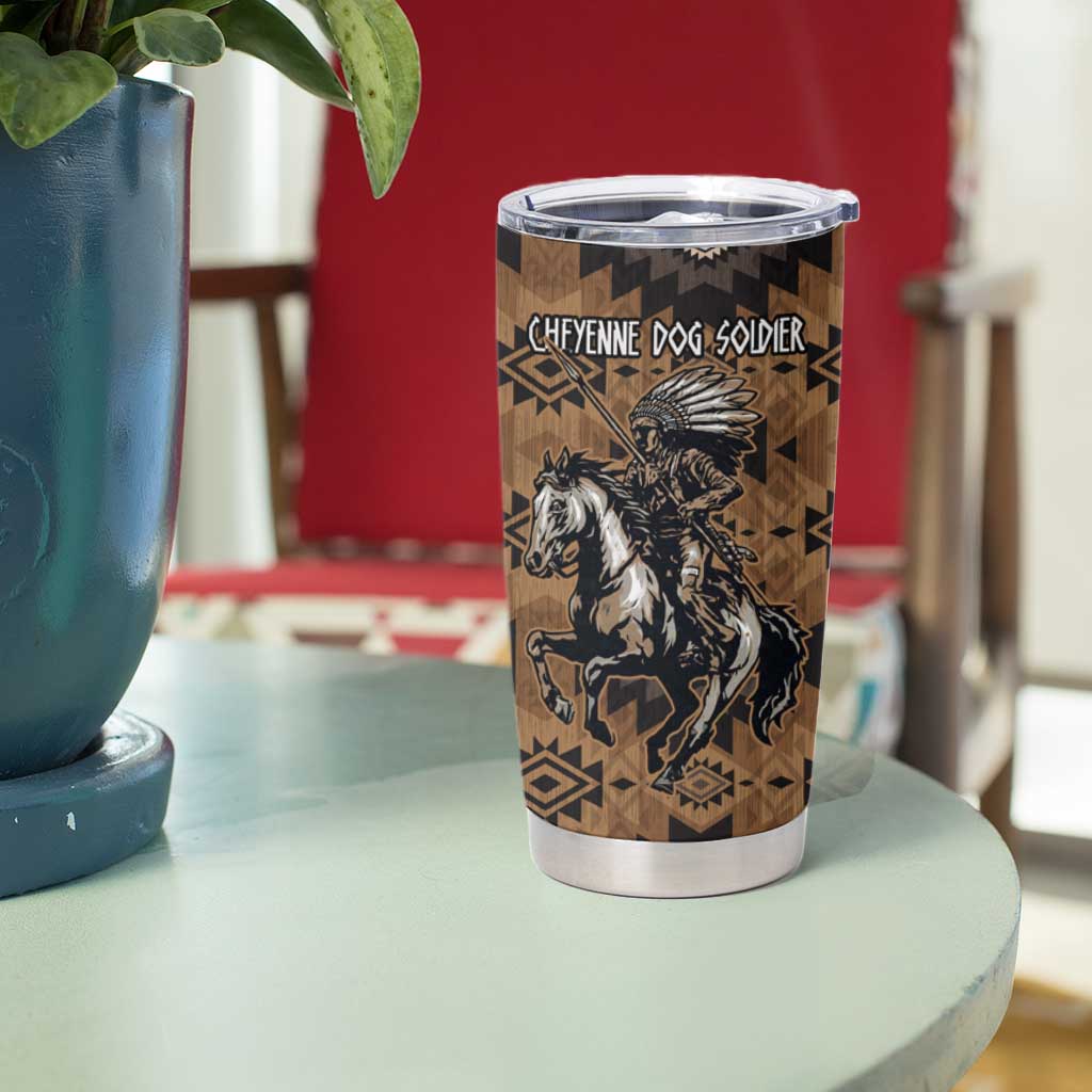 Native American Chief Warrior Tumbler Cup Feather Headdress and Horse Tribal Arrow Pattern - Wonder Print Shop