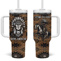 Native American Chief Warrior Tumbler With Handle Feather Headdress and Horse Tribal Arrow Pattern - Wonder Print Shop