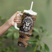 Native American Chief Warrior Tumbler With Handle Feather Headdress and Horse Tribal Arrow Pattern - Wonder Print Shop
