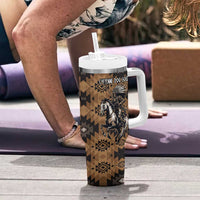 Native American Chief Warrior Tumbler With Handle Feather Headdress and Horse Tribal Arrow Pattern - Wonder Print Shop