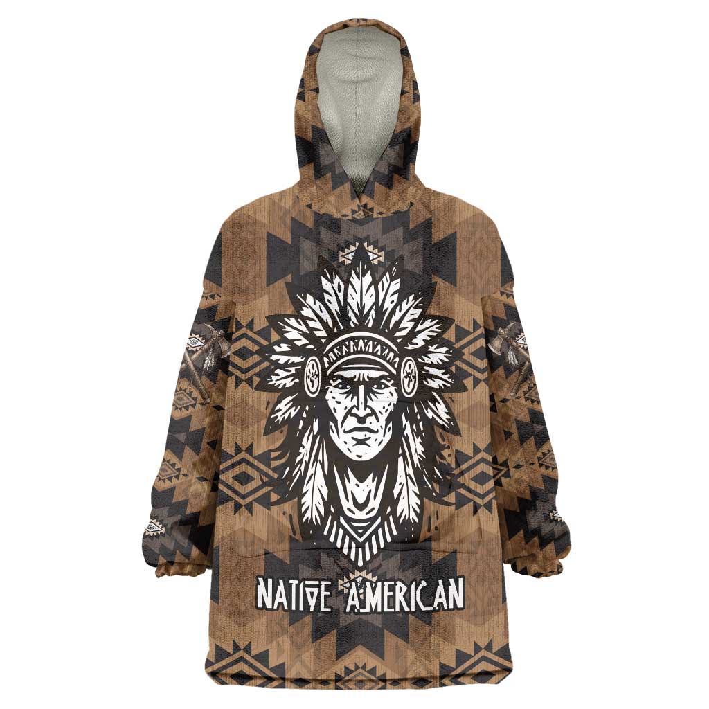 Native American Chief Warrior Wearable Blanket Hoodie Feather Headdress and Horse Tribal Arrow Pattern - Wonder Print Shop