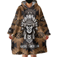 Native American Chief Warrior Wearable Blanket Hoodie Feather Headdress and Horse Tribal Arrow Pattern - Wonder Print Shop