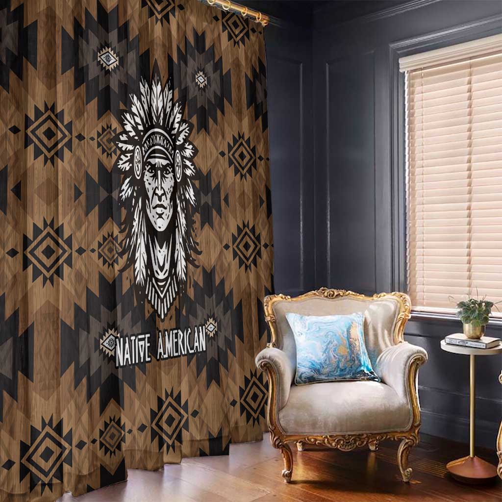 Native American Chief Warrior Window Curtain Feather Headdress and Horse Tribal Arrow Pattern - Wonder Print Shop