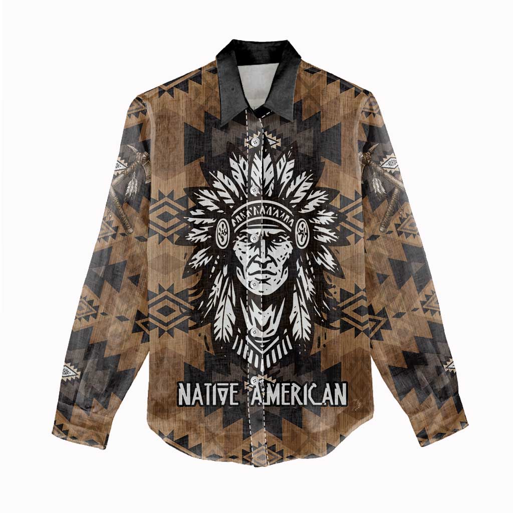 Native American Chief Warrior Women Casual Shirt Feather Headdress and Horse Tribal Arrow Pattern - Wonder Print Shop