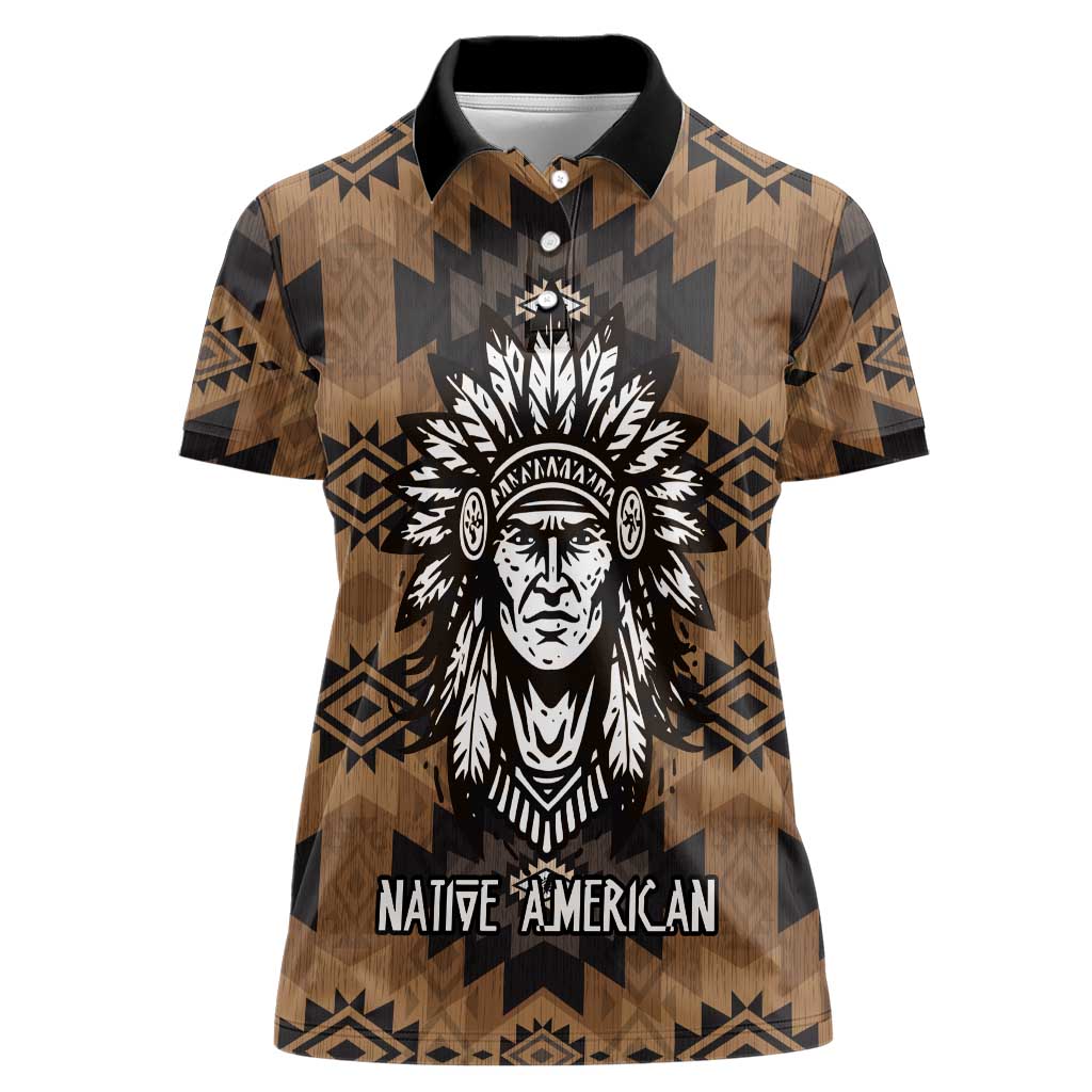Native American Chief Warrior Women Polo Shirt Feather Headdress and Horse Tribal Arrow Pattern - Wonder Print Shop