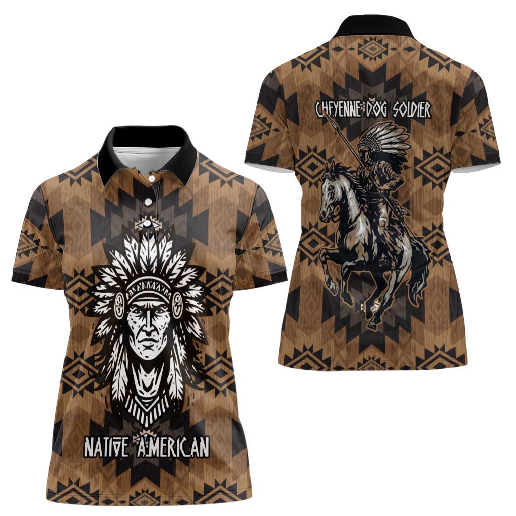 Native American Chief Warrior Women Polo Shirt Feather Headdress and Horse Tribal Arrow Pattern - Wonder Print Shop