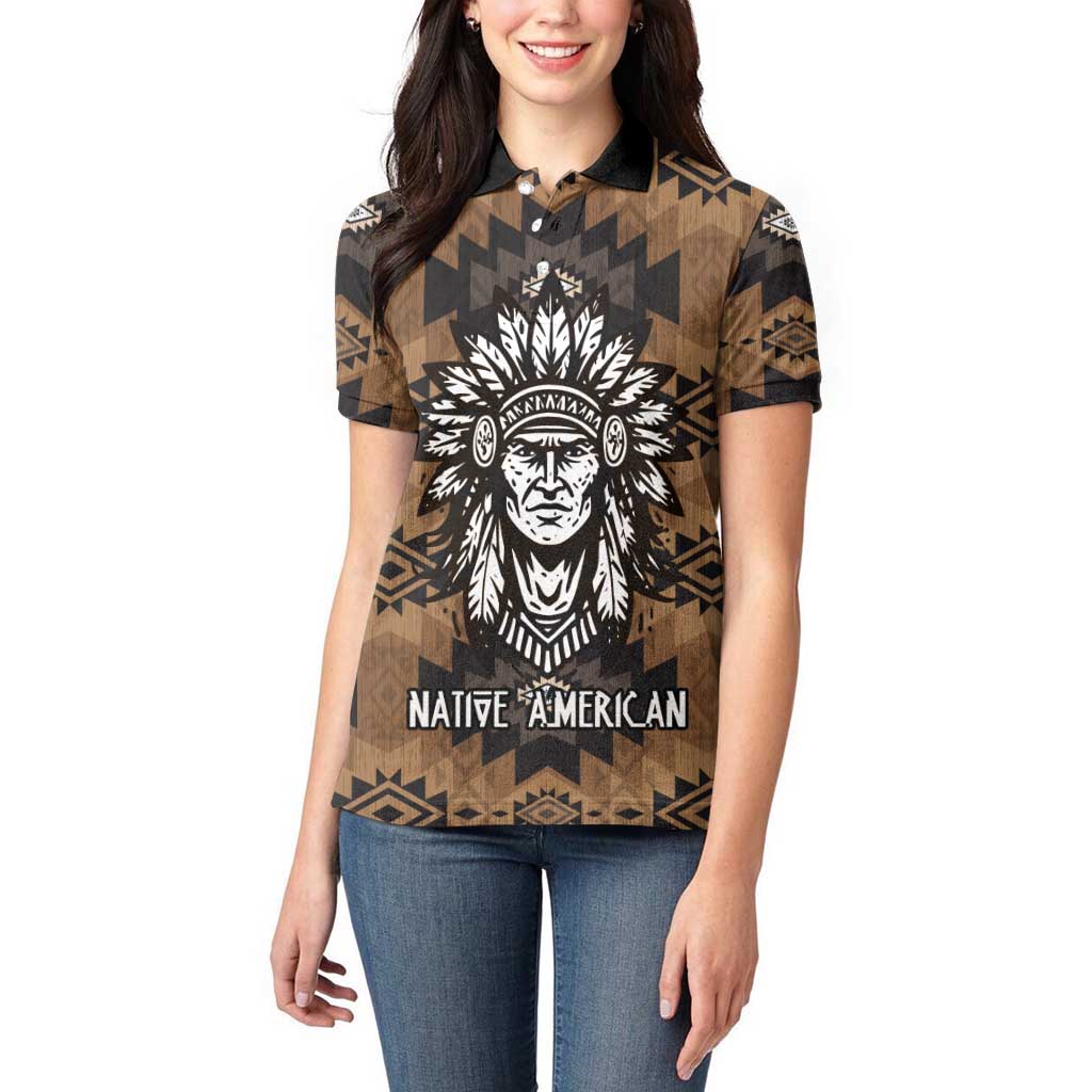 Native American Chief Warrior Women Polo Shirt Feather Headdress and Horse Tribal Arrow Pattern - Wonder Print Shop