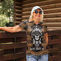 Native American Chief Warrior Women Polo Shirt Feather Headdress and Horse Tribal Arrow Pattern - Wonder Print Shop