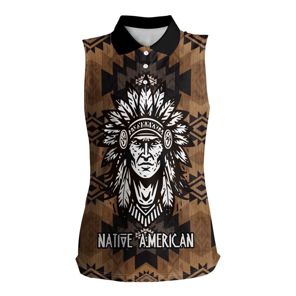 Native American Chief Warrior Women Sleeveless Polo Shirt Feather Headdress and Horse Tribal Arrow Pattern - Wonder Print Shop