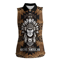 Native American Chief Warrior Women Sleeveless Polo Shirt Feather Headdress and Horse Tribal Arrow Pattern - Wonder Print Shop