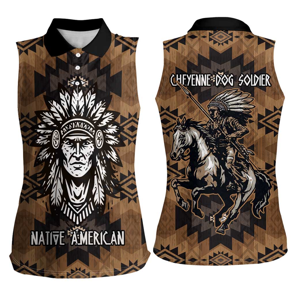 Native American Chief Warrior Women Sleeveless Polo Shirt Feather Headdress and Horse Tribal Arrow Pattern - Wonder Print Shop