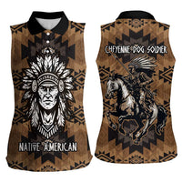 Native American Chief Warrior Women Sleeveless Polo Shirt Feather Headdress and Horse Tribal Arrow Pattern - Wonder Print Shop
