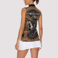 Native American Chief Warrior Women Sleeveless Polo Shirt Feather Headdress and Horse Tribal Arrow Pattern - Wonder Print Shop