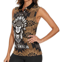 Native American Chief Warrior Women Sleeveless Polo Shirt Feather Headdress and Horse Tribal Arrow Pattern - Wonder Print Shop