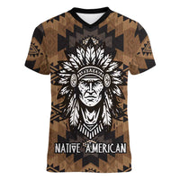 Native American Chief Warrior Women V-Neck T-Shirt Feather Headdress and Horse Tribal Arrow Pattern - Wonder Print Shop