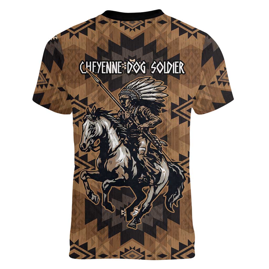 Native American Chief Warrior Women V-Neck T-Shirt Feather Headdress and Horse Tribal Arrow Pattern - Wonder Print Shop